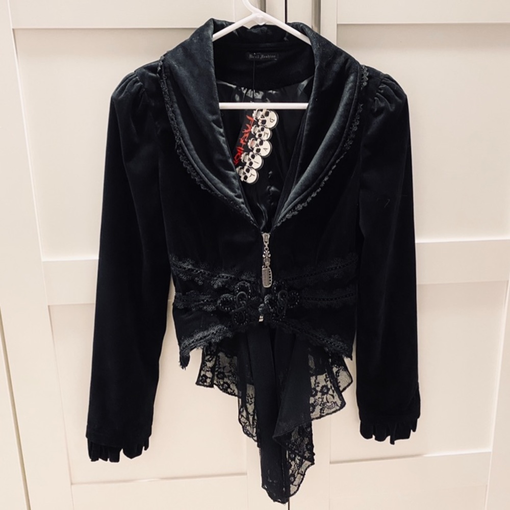 Velvet goth style jacket with lace